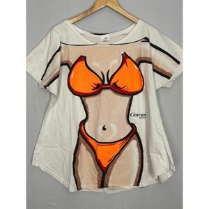 Cancun Women In Bikini Graphic Splash T-Shirt Womens White Vintage Y2K Coverup